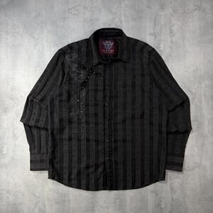 Y2K Striped Platini Grunge Cross Long Sleeve Button Up Shirt